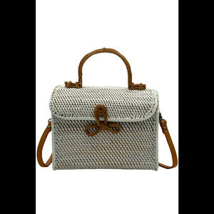 POPPY + SAGE Rattan Crossbody with Top Handle White